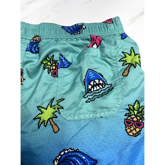 Maui and Sons Pixel Art Sharks Palm Trees Cartoon Swim Trunks Pineapple 34 Ombre - Picture 4 of 9